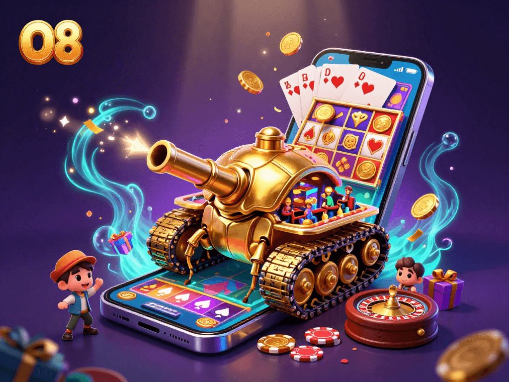 Experience the thrills of O8 with a spectacular casino inside a massive golden beetle tank.