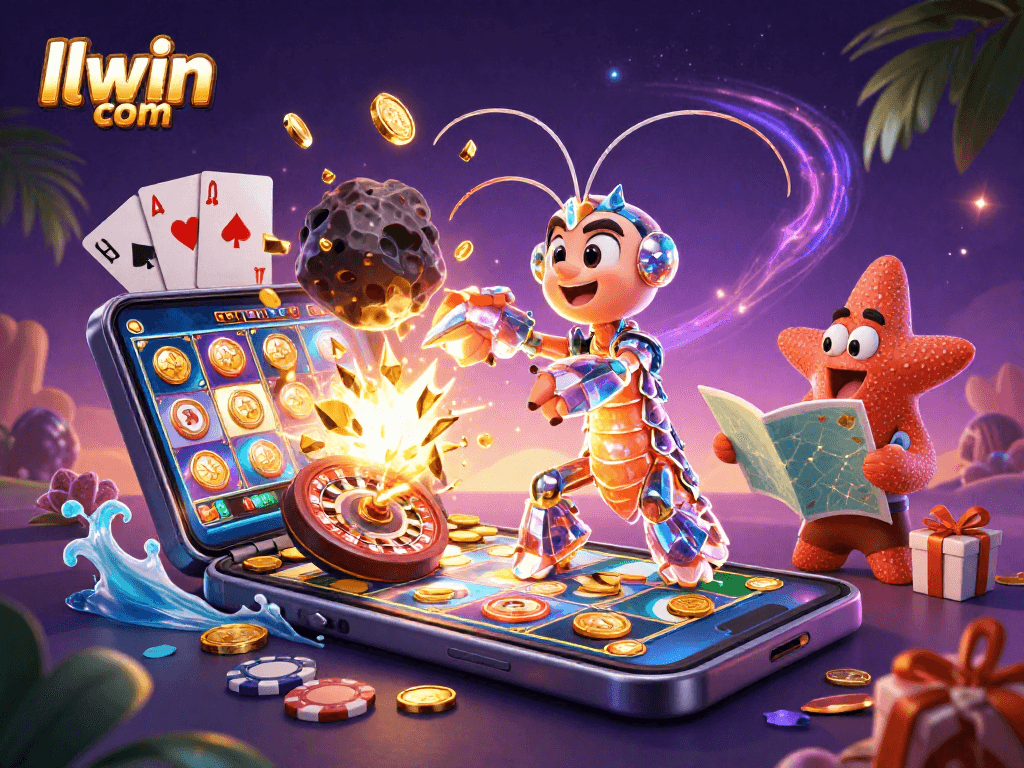 Engage with llwin com in an exhilarating 3D gaming illustration showcasing vibrant casino elements and action.