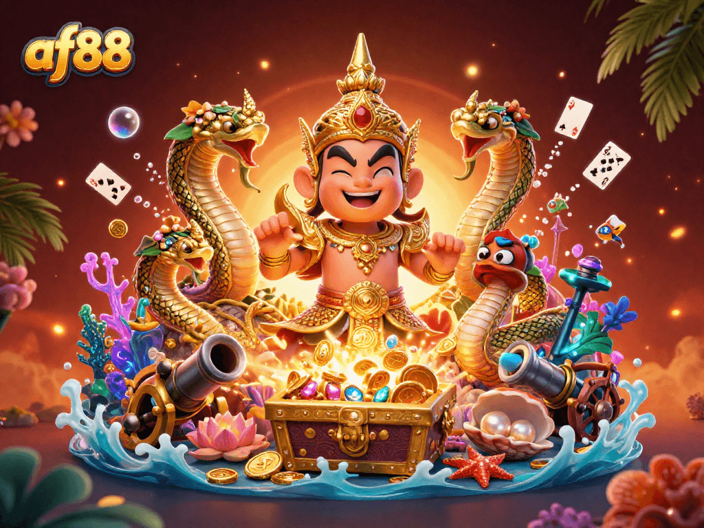 Experience the thrill of winning with af88's vibrant casino scene, featuring dynamic characters and rich game elements.