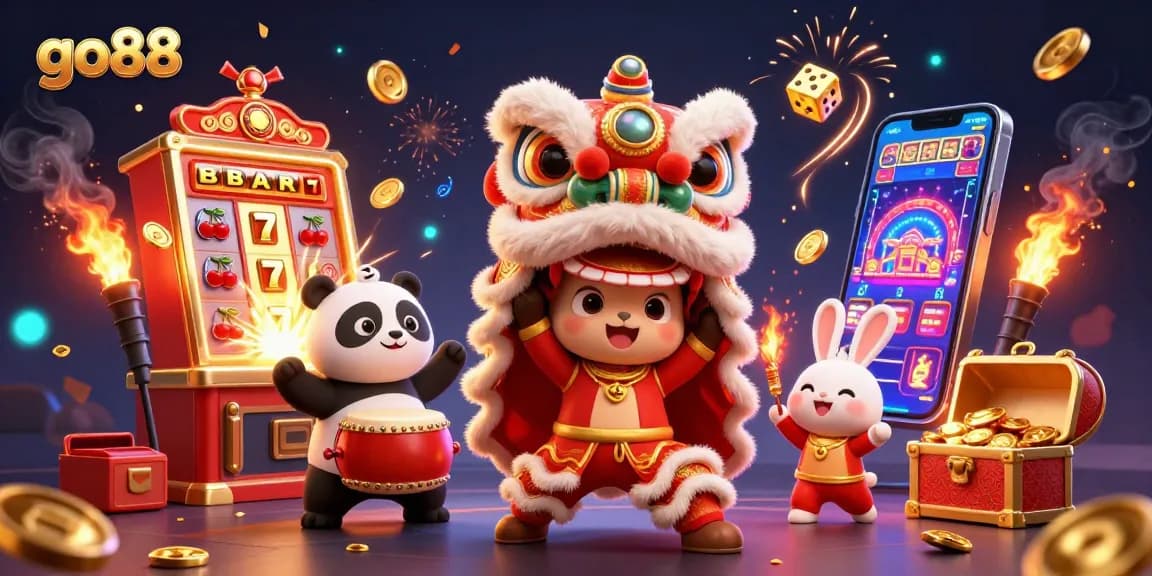 Experience the vibrant energy of go88's casino world with dancing characters and thrilling game elements.