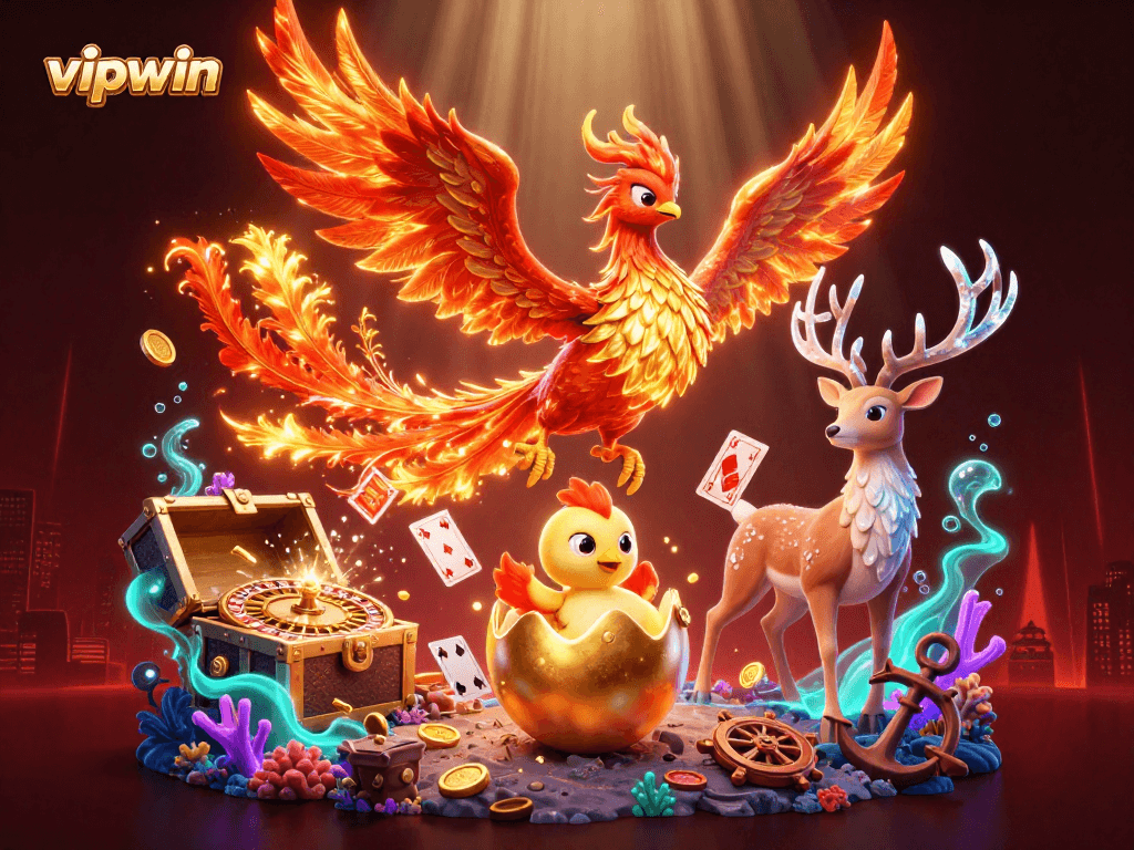 Experience thrilling gameplay with vipwin as the phoenix rises amidst rich casino treasures!