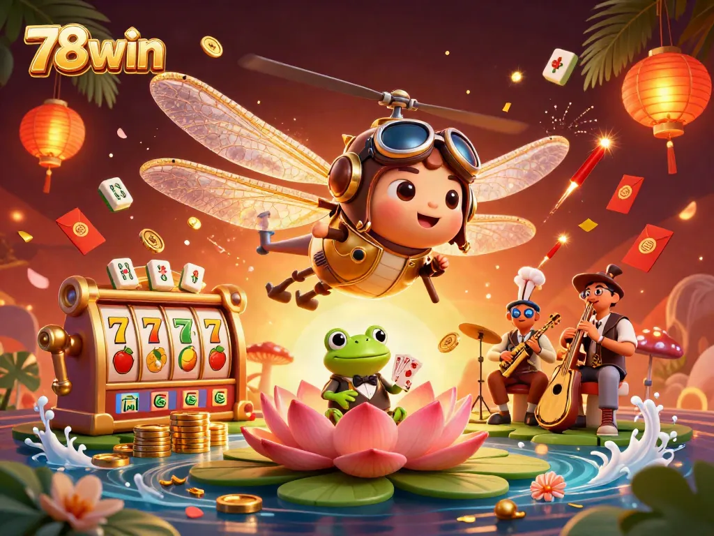 Experience the thrill of 78win casino with vibrant slot machines and colorful characters.
