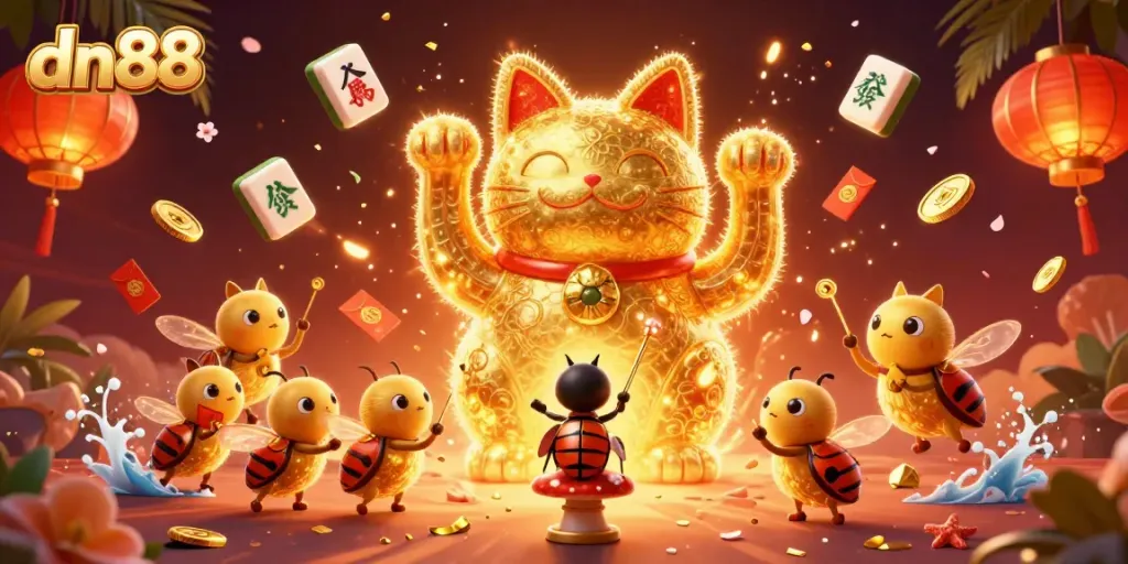 Experience thrilling gameplay at dn88 as golden fireflies bring luck and excitement to this vibrant casino scene.