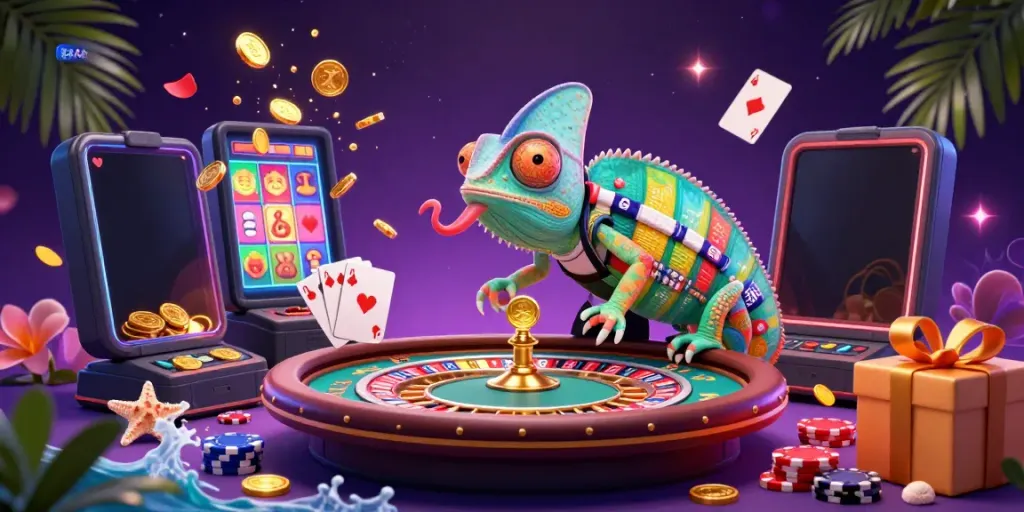 Experience thrilling gameplay at 88AA with a vibrant 3D casino illustration showcasing dynamic gaming elements.
