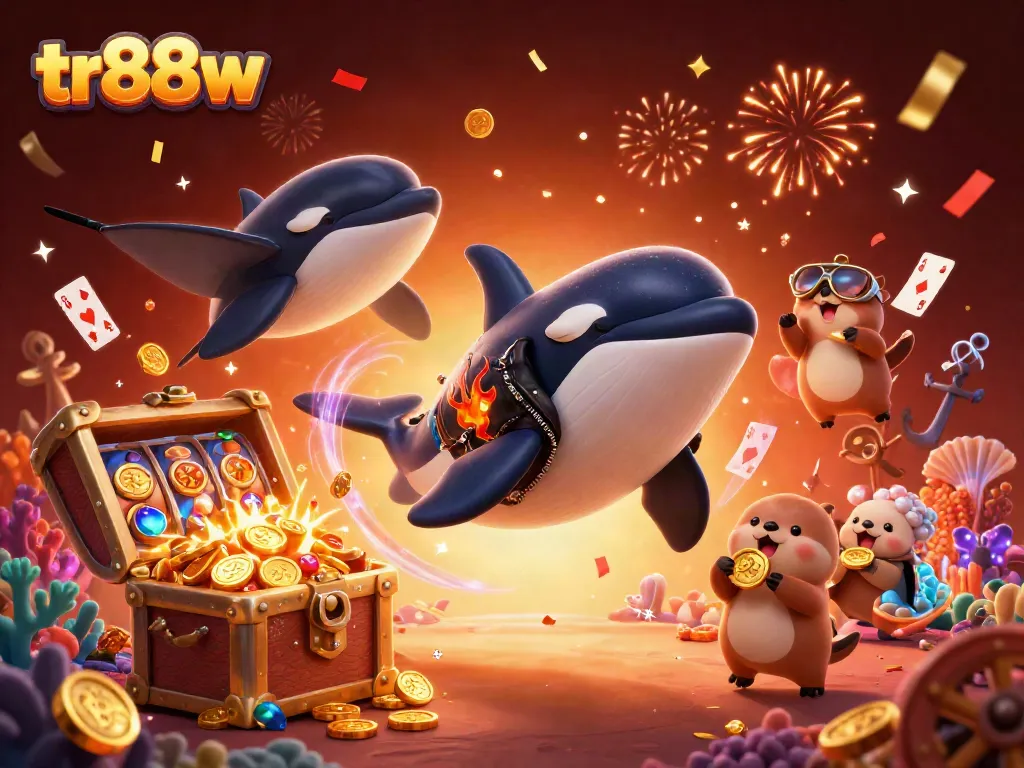 Engage with tr88w's thrilling online slots and jackpots in this vibrant underwater casino scene.
