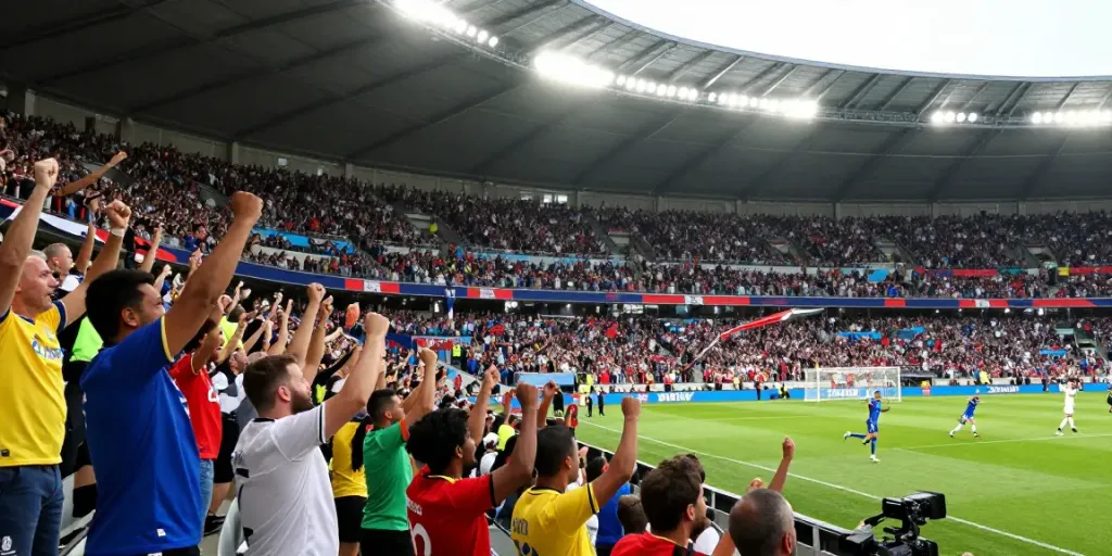 Exciting GavangTV soccer match scene with enthusiastic fans in a vibrant stadium.