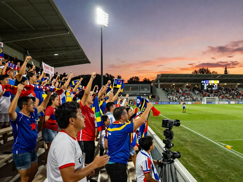 Cakhiatv fans passionately cheering during a live football match.