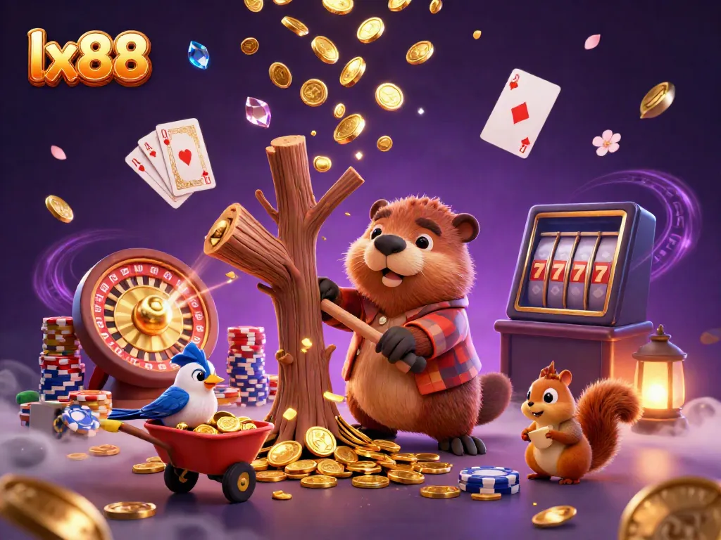 Experience the excitement of lx88 with vibrant 3D gambling scenes featuring whimsical characters and golden coin rewards.