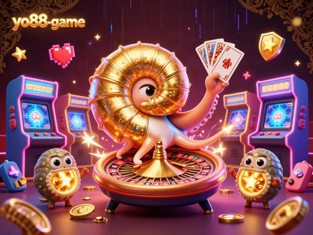 Experience thrilling gameplay with yo88-game featuring a giant nautilus roulette wheel and vibrant casino elements.