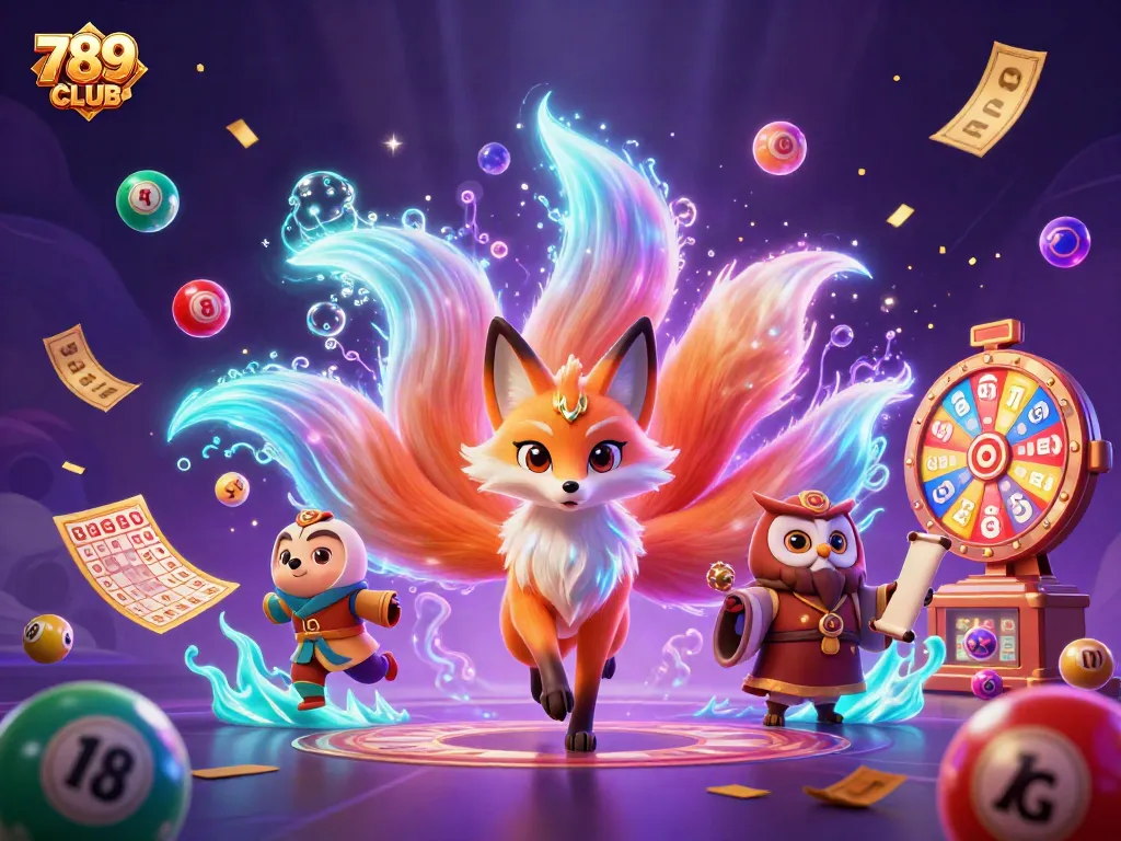 Engage with 789CLUB's vibrant spirit world featuring glowing foxes and colorful gambling elements.