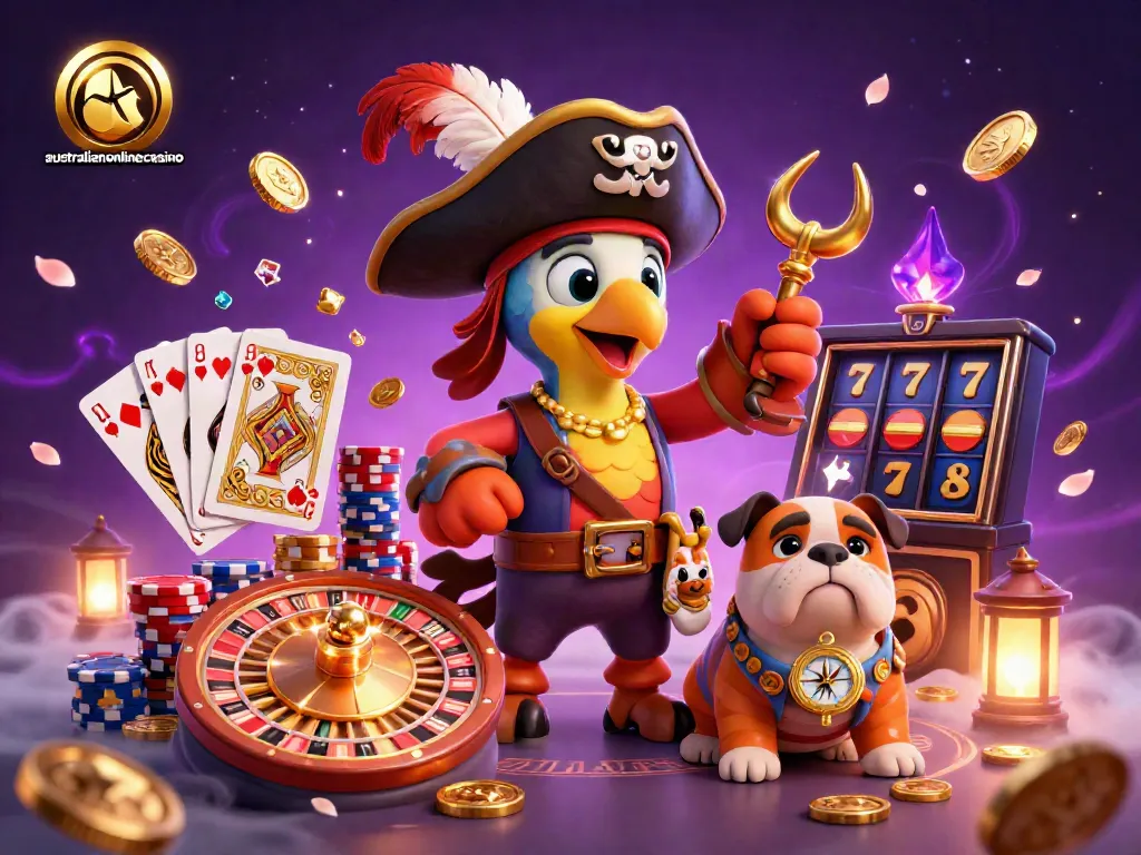 Experience thrilling adventures with australianonlinecasino as pirate characters navigate a world of bonuses and treasures.