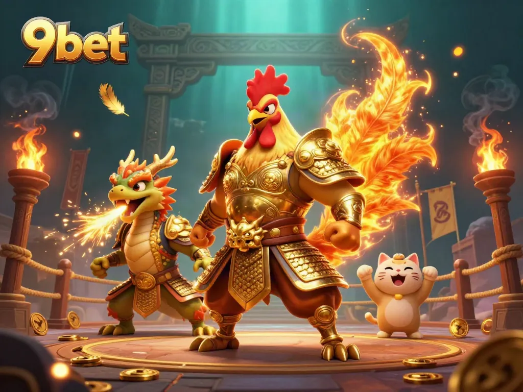 Experience the thrilling excitement of 9bet with vibrant warriors and gold tokens in action.