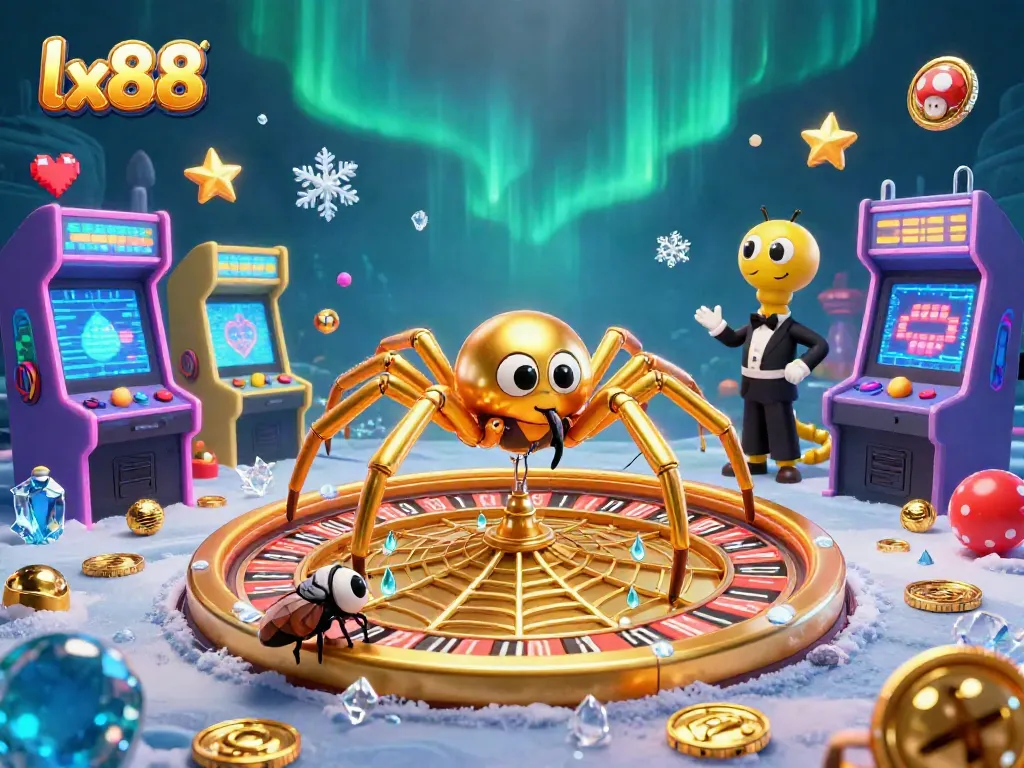 Experience thrilling gameplay at lx88 with a colorful casino-themed 3D illustration featuring interactive elements.