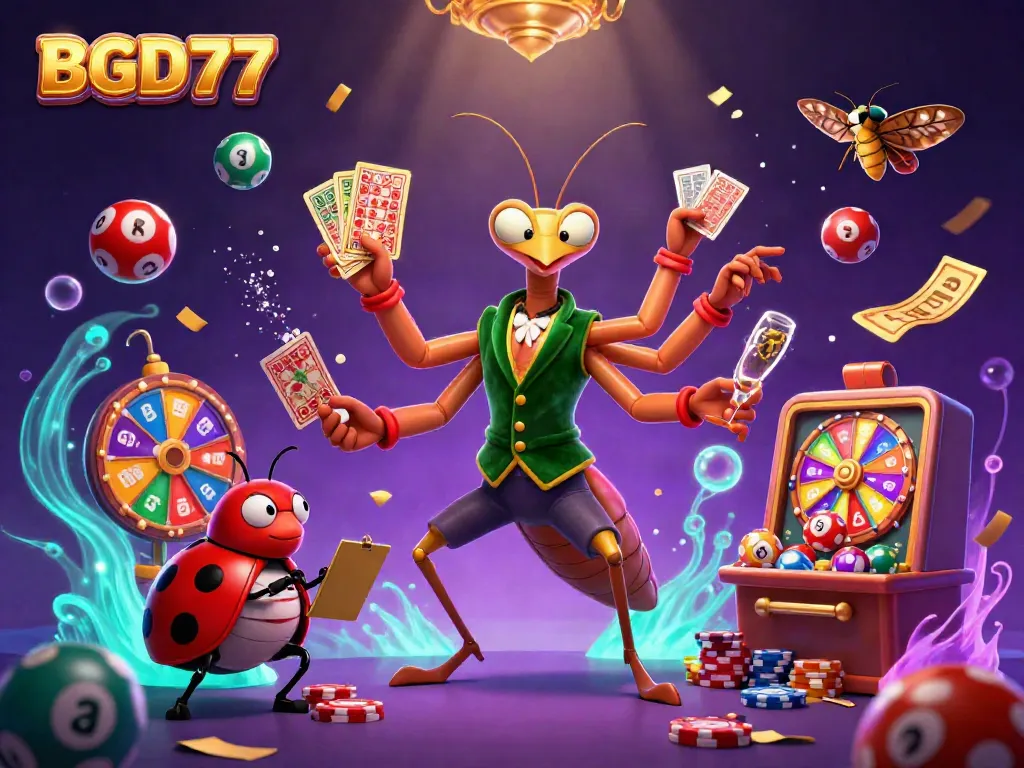 Experience thrilling gaming moments at BGD77 with vibrant casino elements and unique characters.
