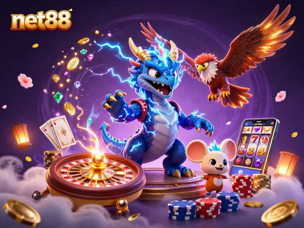net88 engages players with a dynamic scene filled with exciting gambling elements and vibrant characters