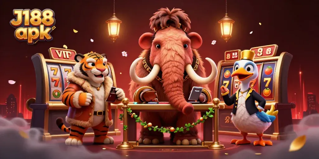 Experience thrilling entertainment with J188 apk in a vibrant 3D casino scene.