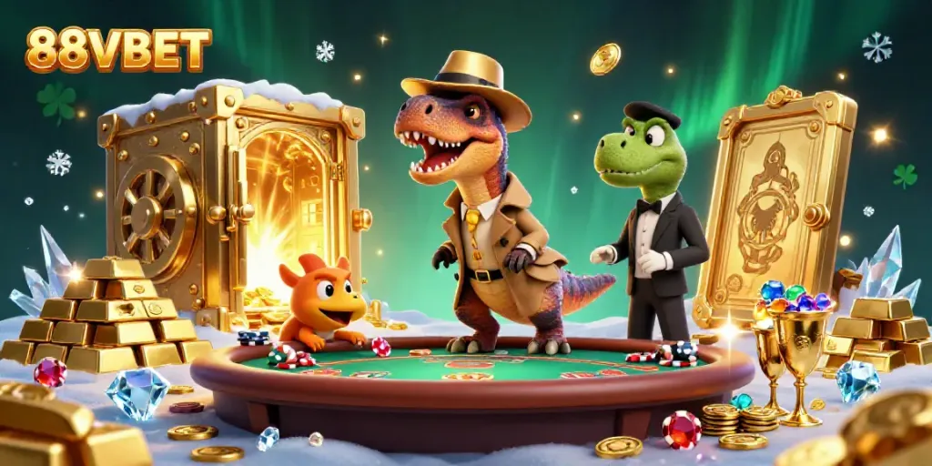 Experience thrilling moments at 88VBET with a cartoon velociraptor at a blackjack table.