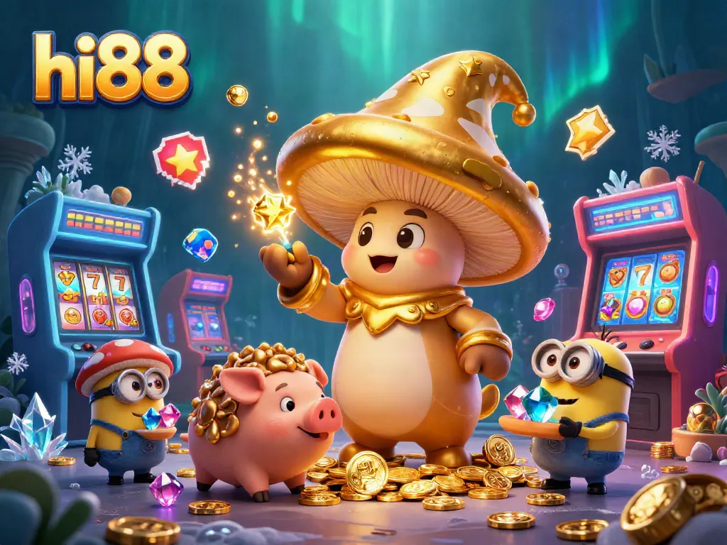Engage with hi88's golden wizard in an exciting casino adventure of treasure and magic.