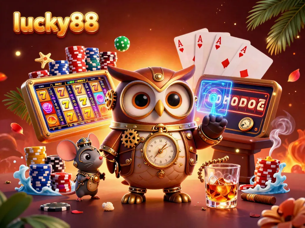 Experience thrilling gameplay at lucky88 through a vibrant 3D scene filled with jackpot slots and casino elements.