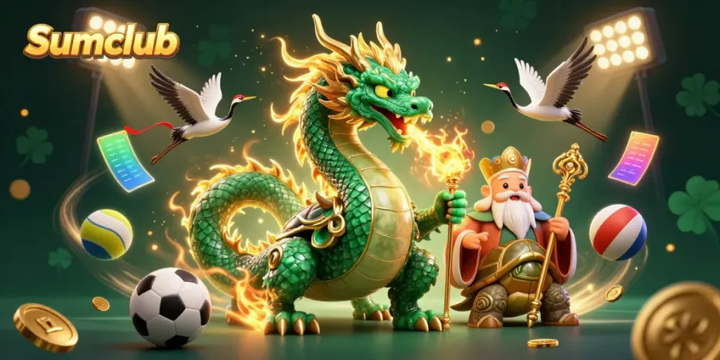 Engage with the vibrant energy of Sumclub through a captivating 3D casino scene filled with dynamic characters and game elements.