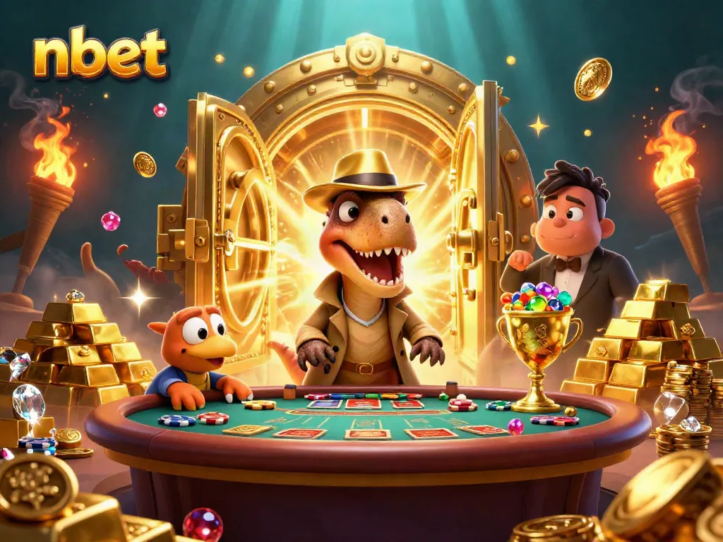 Experience thrilling gameplay with nbet featuring a velociraptor card counter at a blackjack table.