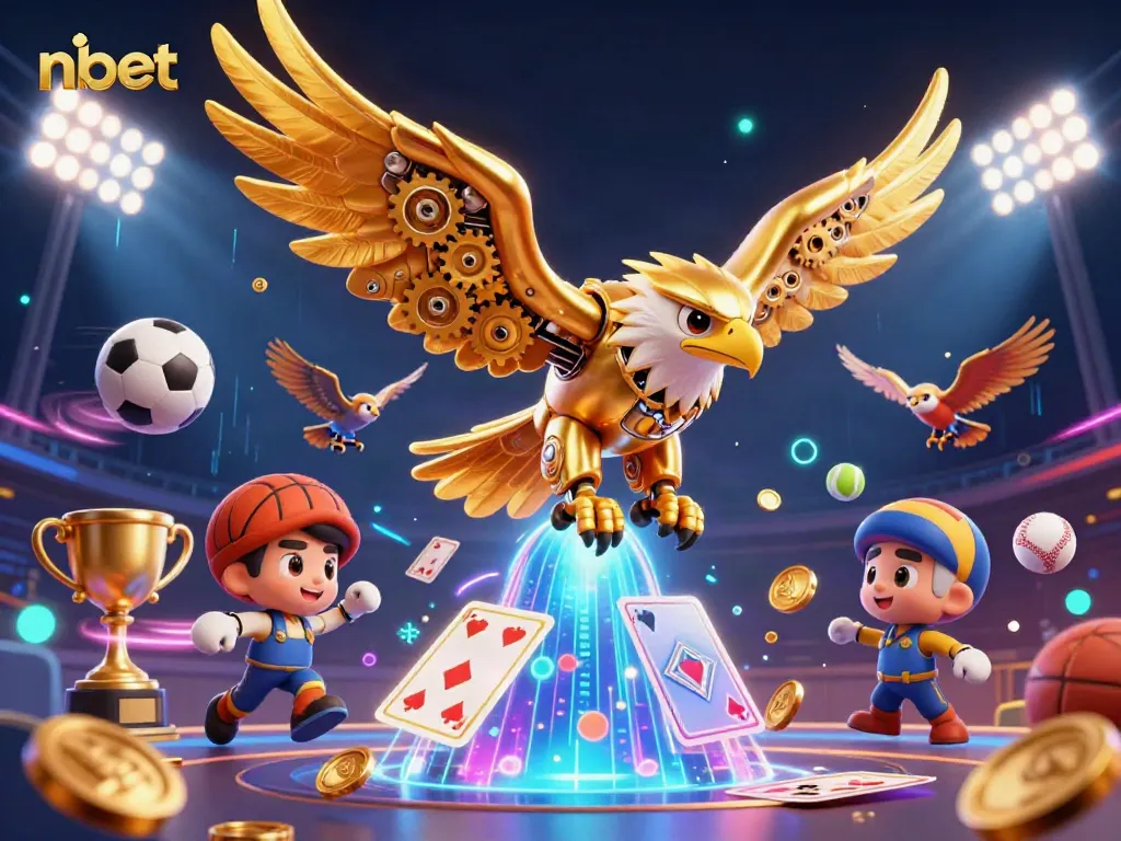Experience thrilling nbet action with a mechanical golden eagle among sports elements.
