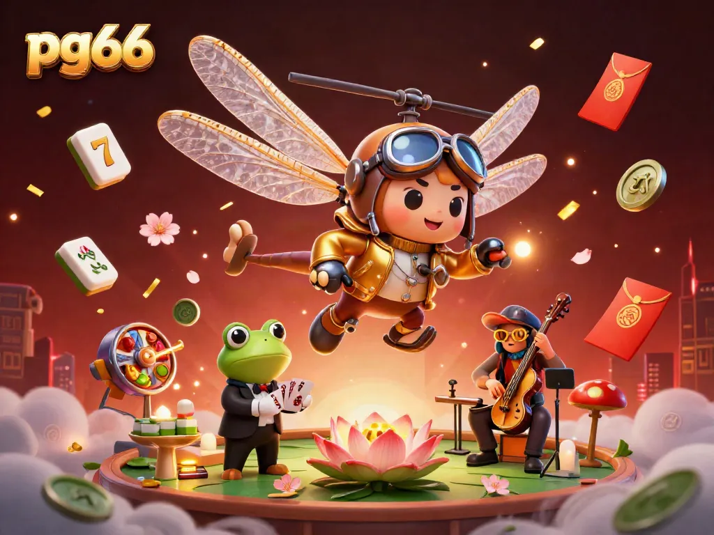 Join the excitement at pg66 with a dynamic 3D illustration of a casino scene featuring vibrant characters and elements.