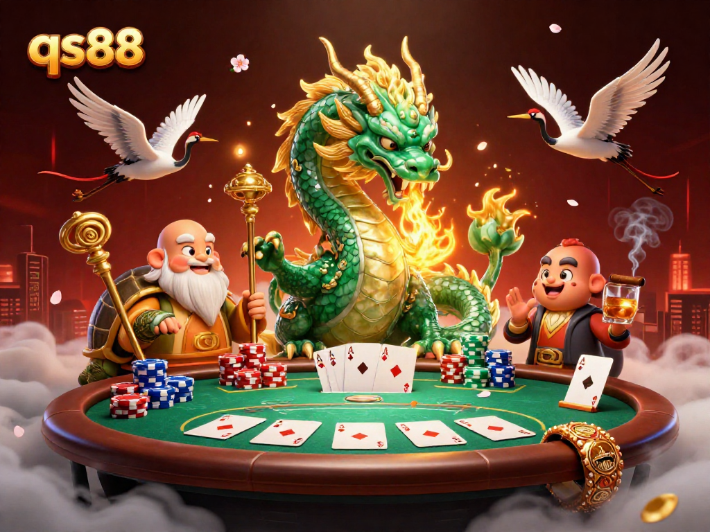 qs88 shows a magical dragon with poker chips, enhancing your gaming experience.