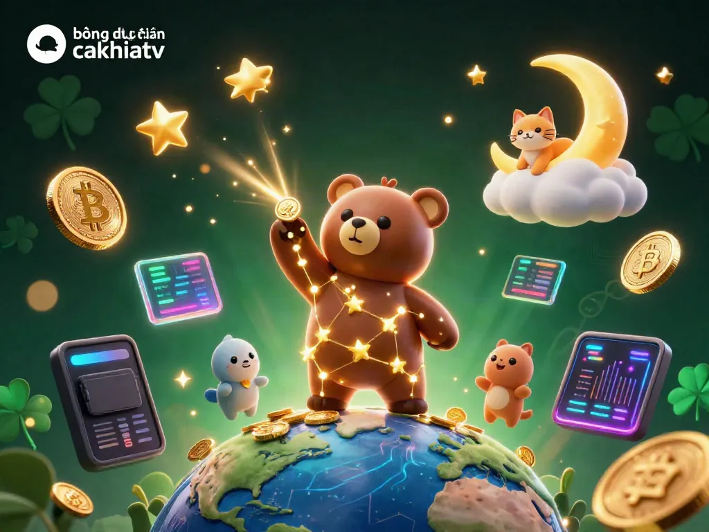 Experience bóng đá trực tuyến cakhiatv with a dynamic 3D scene featuring a constellation bear scooping coins