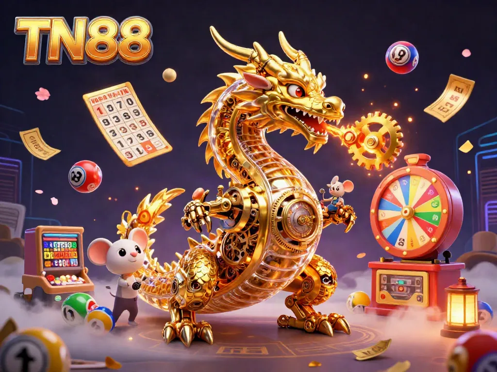 Experience excitement with TN88 in a vibrant, dynamic casino illustration showcasing unique game elements and characters.