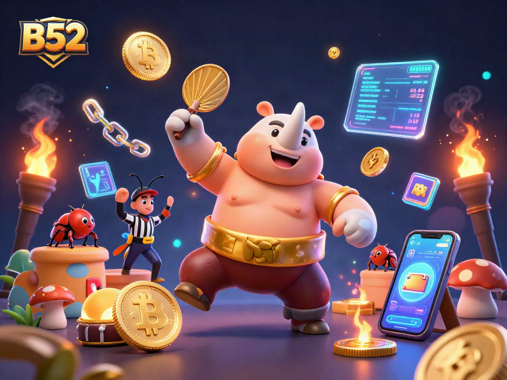 B52 gaming action where a golden beetle stomps and coins fly in a dynamic casino scene.