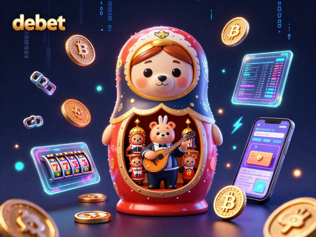 Engage with debet through vibrant casino scenes featuring playful bears and crypto elements.